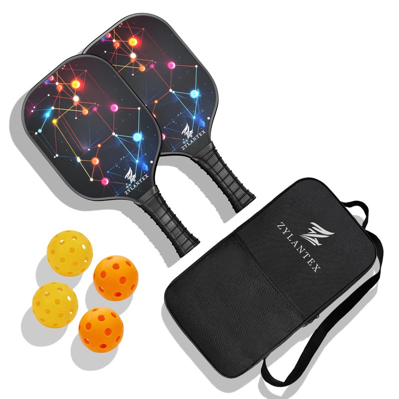 Pickleball Paddle Set of 2, Fiberglass Pickleball Rackets with Honeycomb Core, 4 Indoor/Outdoor Balls and Bag Included, Perfect for Beginners and Recreational Play