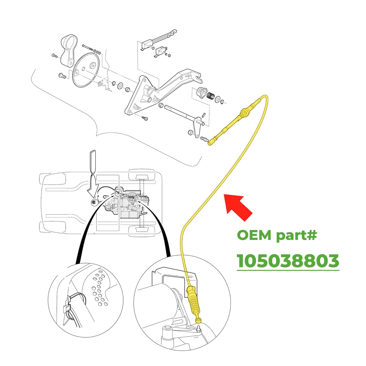 10L0L Golf Cart Transmission Shift Cable for Club Car Precedent 4-Seat & 6-Seat Models, Replacement Shifter Cable, Replaces OEM 105038803, Smooth Gear Control Cable