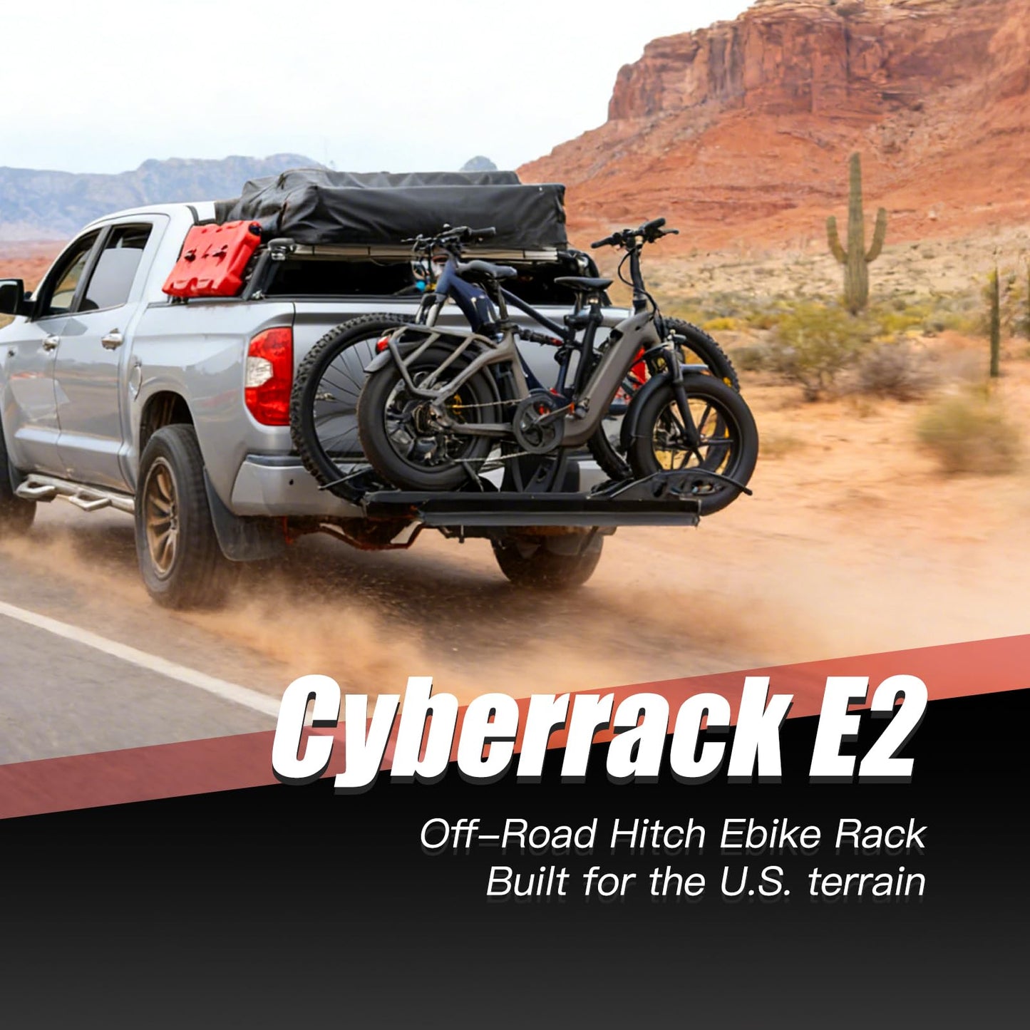 CyberRack E2 Hitch eBike Rack with Ramp – 2-Bike Electric Bike Carrier, 200 lb Capacity, Foldable Platform Mount for Cars, Trucks, SUVs, Vans & RV with 2” Receiver, Fits Up to 5” Fat Tire E-Bikes