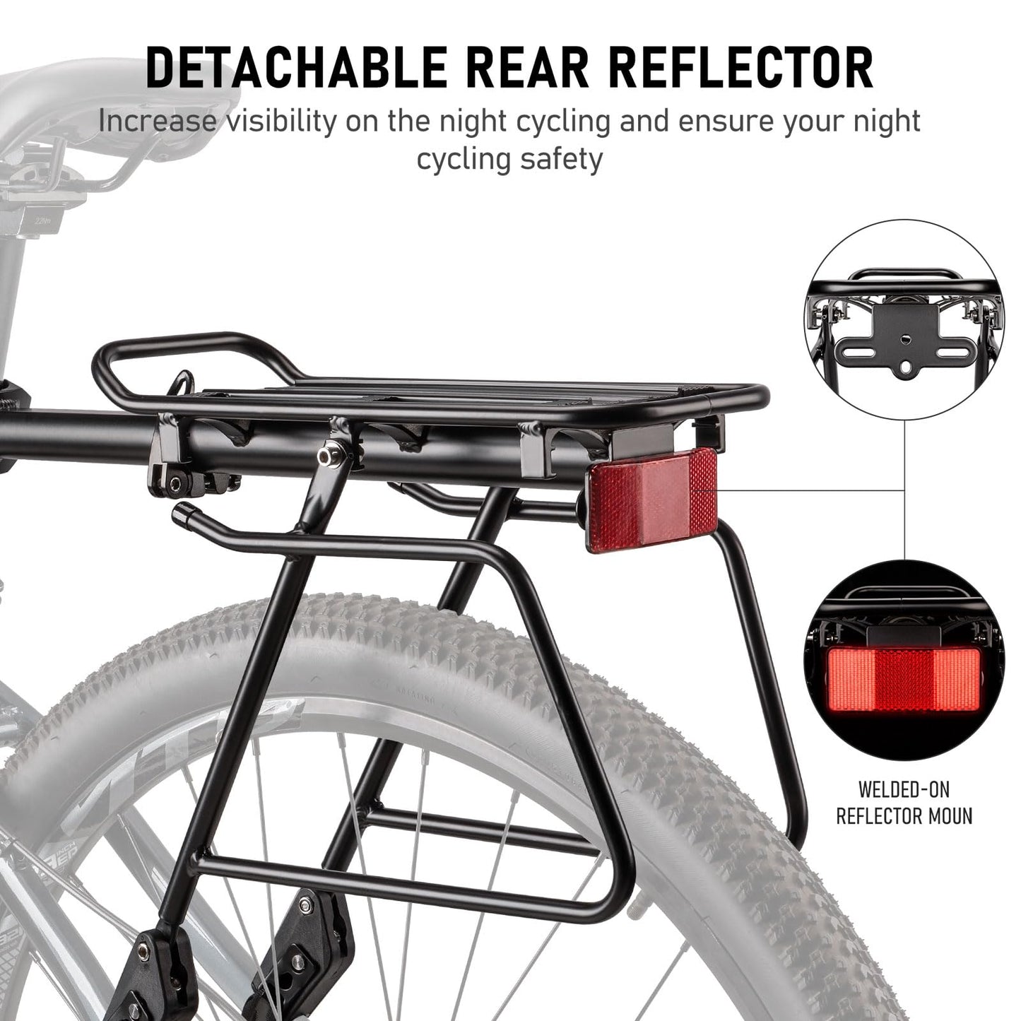 Rear Bike Rack - Bike Cargo Rack Quick Release Mount - Large Capacity Bicycle Pannier Rack 60lbs, Touring Carrier Rack fit 24”-29” and 700c