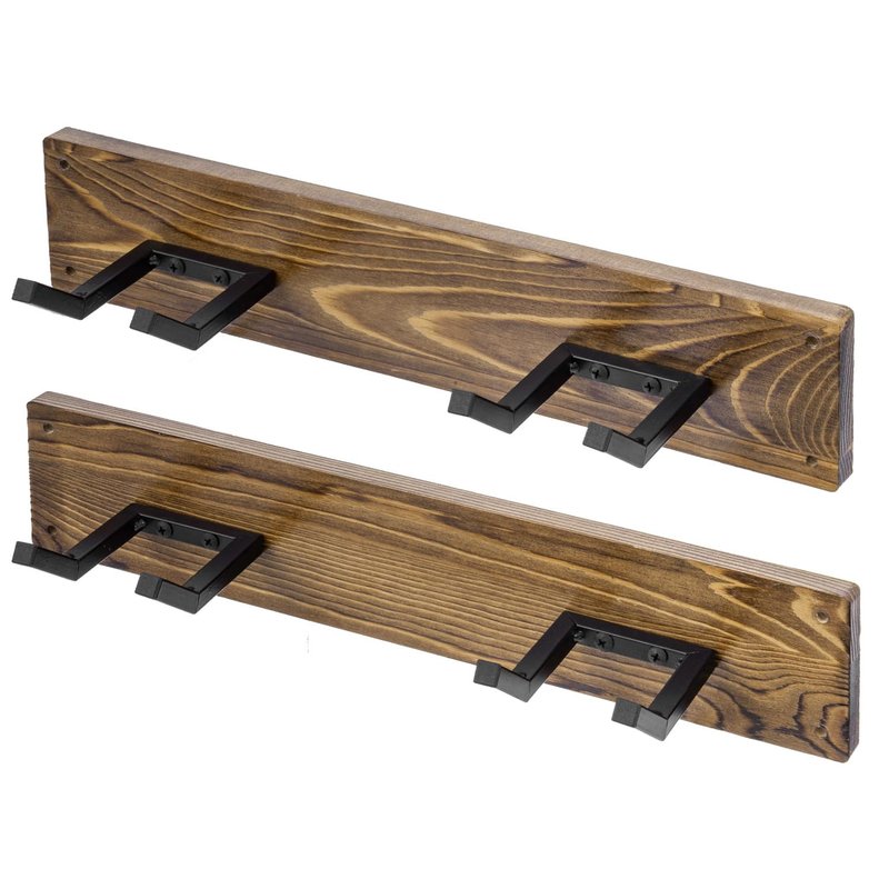 MyGift Pickleball Paddle Holder Rack, Deluxe Urban Industrial Style Solid Wood and Matte Black Metal Wall Mounted Pickleball Racks, Set of 2