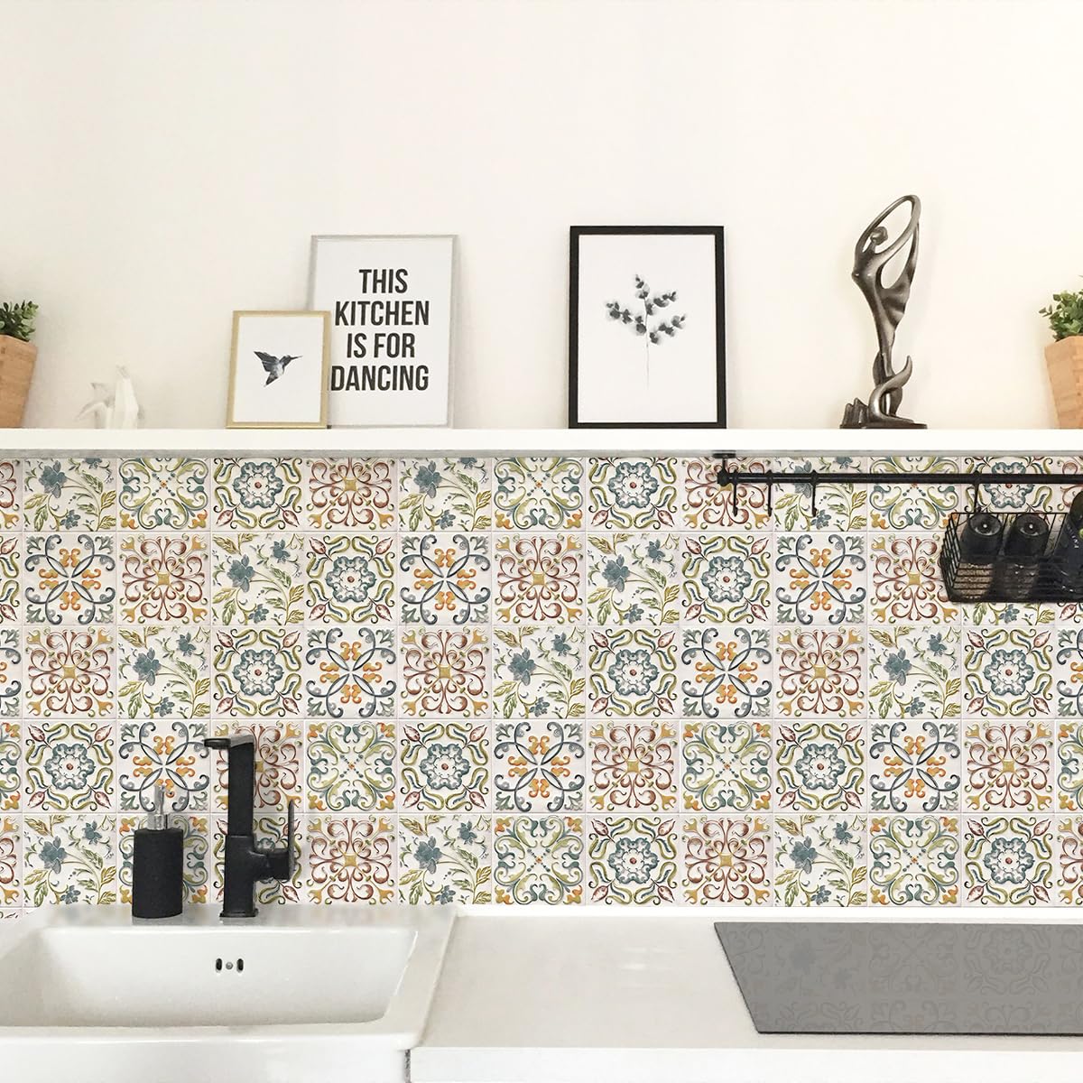 Wudnaye Bohemian Wallpaper Peel and Stick Faux Tile Contact Paper 17”×118” Tile Pattern Removable Self Adhesive Wallpaper for Backsplash Waterproof Contact Paper for Kitchen Cabinets Vinyl Decorative
