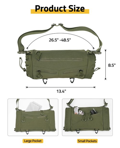 CVLIFE Hand Warmer Pouch with Hook & Loop, Portable Drop Hanger Waist Hand Muff for Skiing, Ice Fishing, Football, Camping, Adjustable Strap and Cuffs, 3 Pockets, Quick Release Buckles, Green