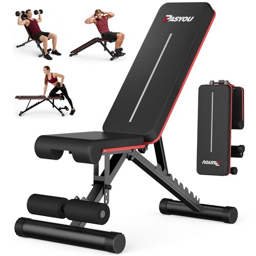 PASYOU Adjustable Foldable Weight Bench for Home Gym with 660LBS, Workout Bench for Incline Decline Flat Bench Press, Full Body Strength Training, Ideal for Small Space Apartment