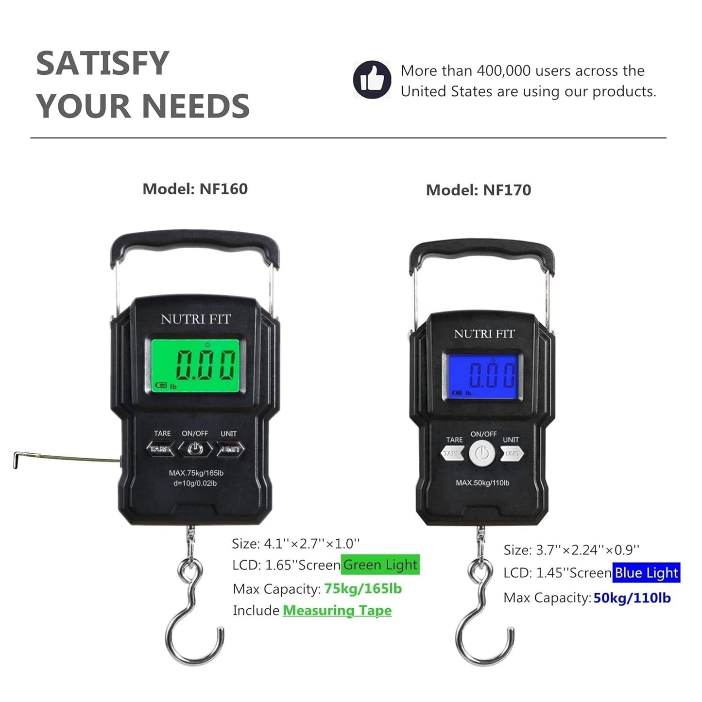 NUTRI FIT Digital Luggage Scale - Portable Handheld Weighing Scale for Travel | 110lb Capacity