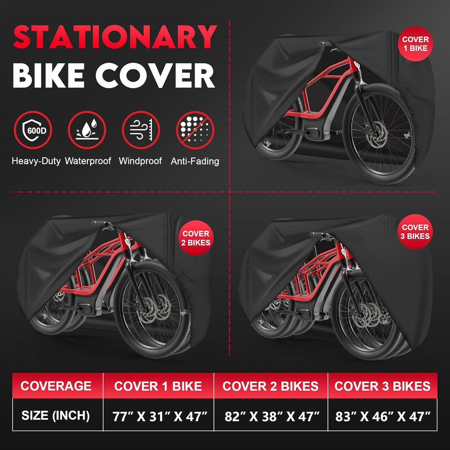 Zettum Bike Cover for 2 Bikes - Heavy-Duty Waterproof 600D Outdoor Storage | Fits eBikes, Mountain Bikes & More