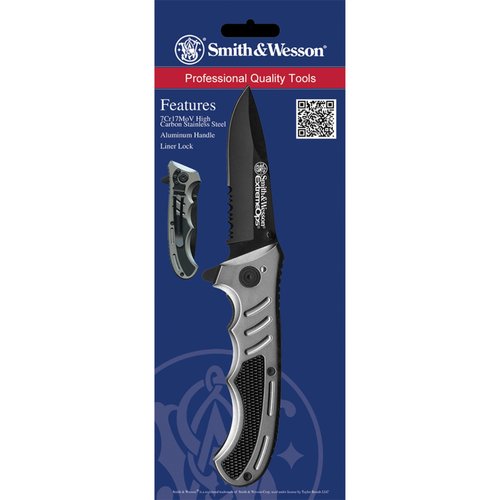Smith & Wesson Extreme Ops CK204CP 7.7in High Carbon S.S. Folding Knife with a 3.1in Tanto Blade and Aluminum Handle for Outdoor, Tactical, Survival and EDC,Black