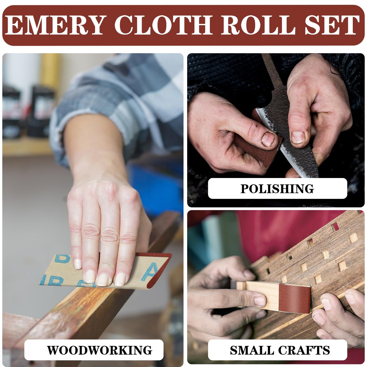 Shineboc Emery Cloth Roll, 1" x 20 Feet Continuous Sandpaper Roll, 80/150/240/320/400/600 Grit Sand Paper Assortment Pack for Wood Metal Sanding and Polishing