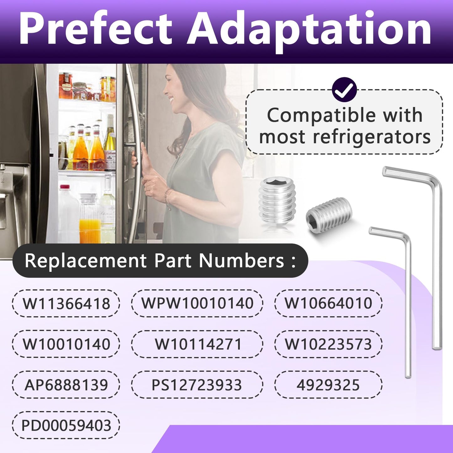 8 Packs W11366418 Refrigerator Freezer Door Handle Mounting Set Screw, Stainless Steel for Whirlpool Handle Screw, Screws for Refrigerator Door AM 1-5-1 - EA221008/EA230910 -Includes Mounting Wrench