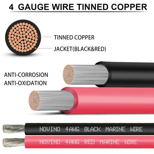 4 Gauge Marine Wire - Tinned Copper Electrical Cable for Boat & Automotive | 50FT Red & 50FT Black