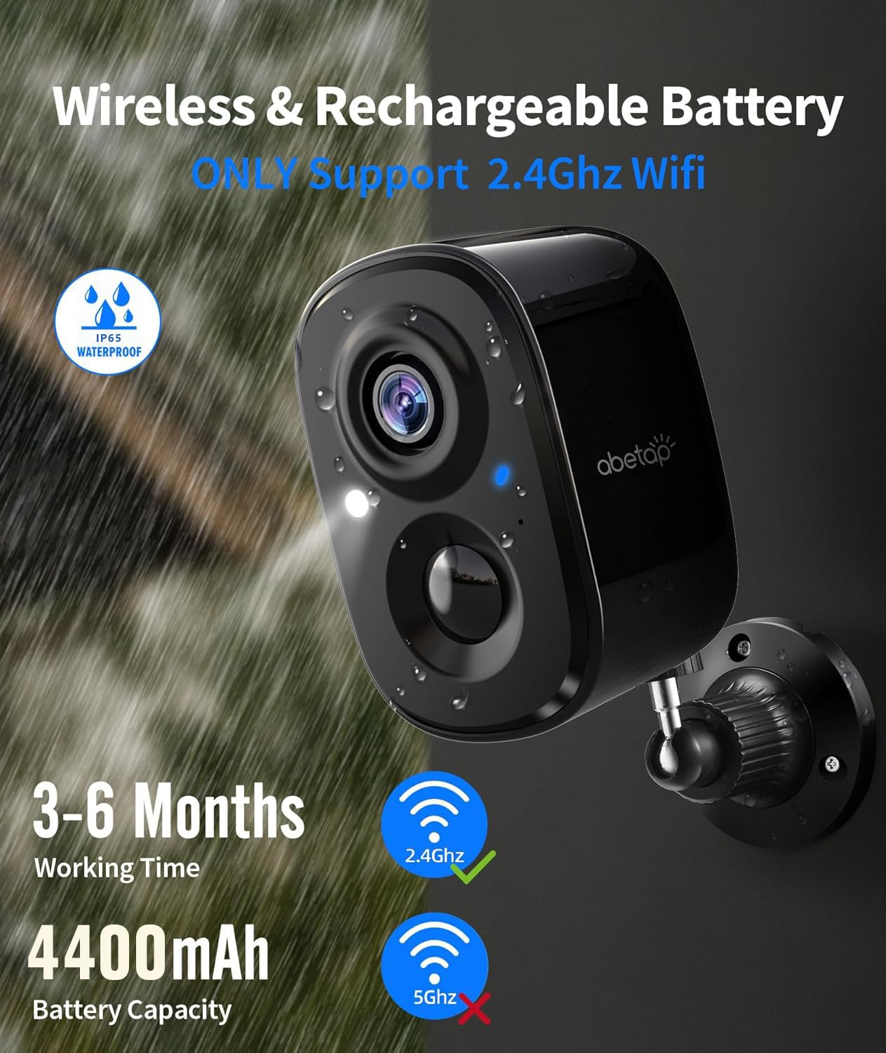 abetap 2K Wireless Security Cameras - Outdoor WiFi Security Cameras Color Night Vision, AI/PIR Detection, 2-Way Talk, Cloud/SD, Weatherproof, Battery Powered Outdoor Cameras(White-2Packs)