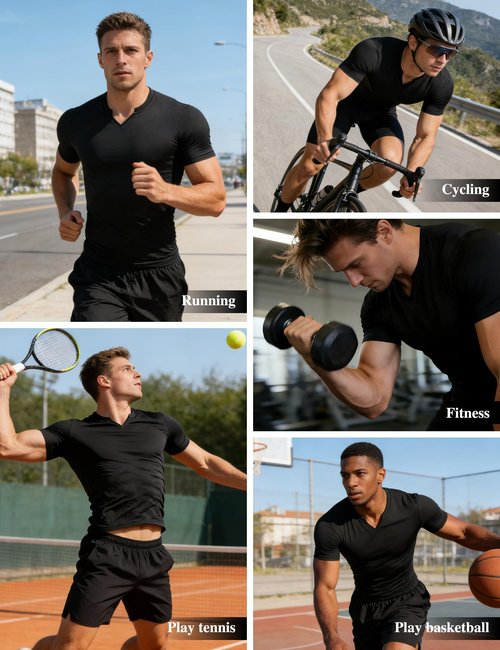 HovSiyla 5 Pack Men's Compression Shirts Short Sleeve Quick Dry Athletic Workout Base Layer Undershirt V Neck T Shirt for Gym 5 Black X-Large