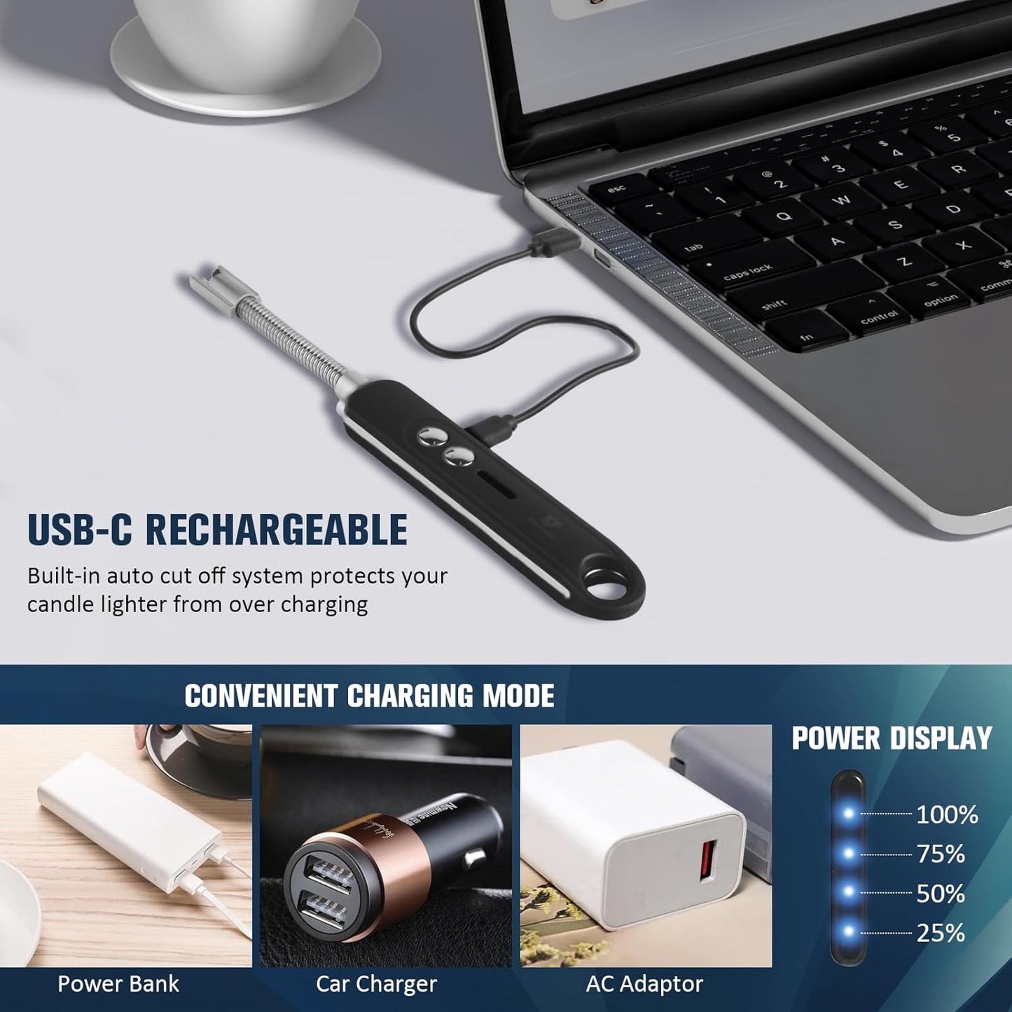 Skiennix Flameless Plasma Arc Electric Lighter - USB Rechargeable, Long Flexible Neck, Safety Switch | Black