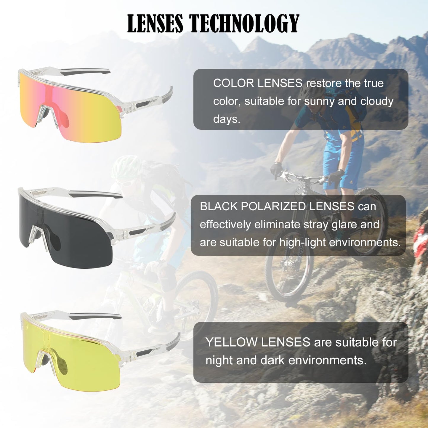 ToopMount Cycling Sunglasses with 3 Interchangeable Lenses, UV 400 Protection Coating Glasses of Semi Rimless TR90 Frame, Polarized Sport Glasses for Baseball Hiking, Athletic Sunglasses Men Women