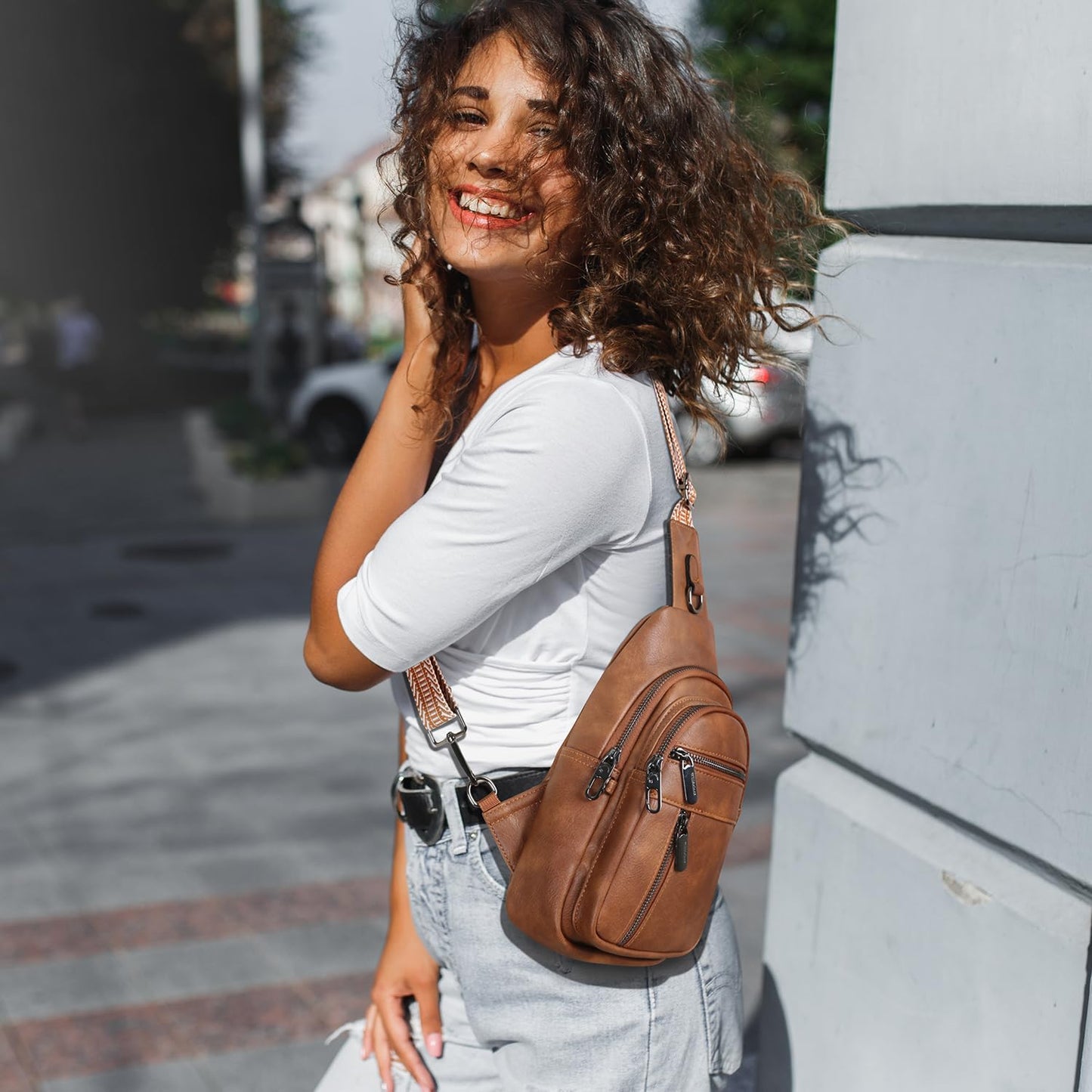 Skiennix Anti-Theft Sling Bag - Stylish PU Leather Crossbody Chest Bag with Adjustable Strap | Brown