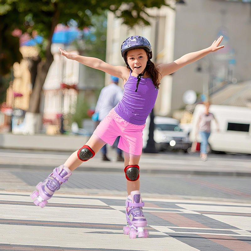 Nattork Kids Roller Skates for Girls, 4 Size Adjustable Rainbow Quad Skates with All Light Up Wheels - Best Birthday Gift for Outdoor Sports