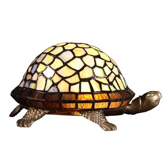 Bieye L10400 Tortoise Tiffany Style Stained Glass Accent Table Lamp Night Light for Bedside Living Room (Blue)