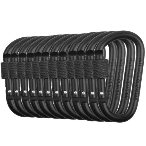 Locking Carabiner Clip, Vonpri 3 Inch D Ring Clips Spring Snap Key Chain Hook Screw Gate Aluminum Carabiners for Outdoor Travel Camping Fishing Hiking Backpack (Black 12Pack)