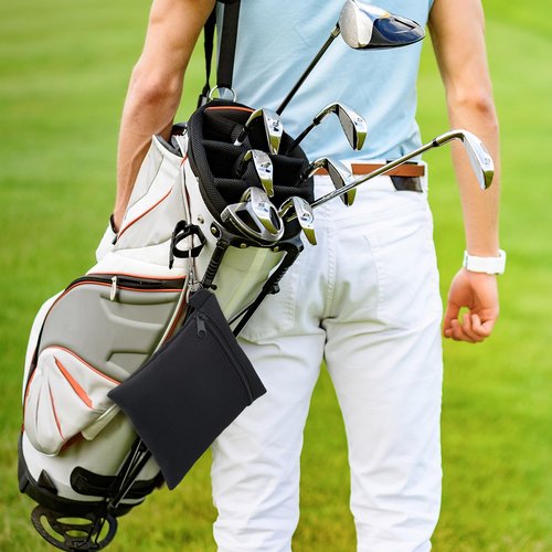 Shappy 3 Pcs Golf Tee Bag 6.7 x 5.5 Inch Golf Ball Bag Pouch Utility Tee Holder with Zipper Metal Lobster Claw Clip Valuables Gift Accessory Pouch for Men Women(Black)