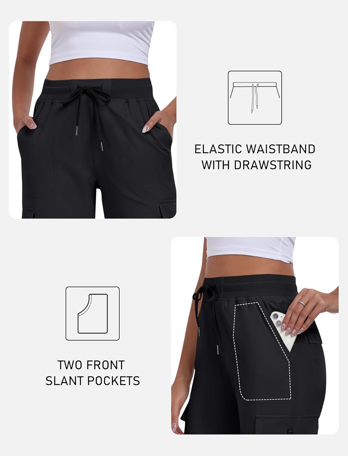 MoFiz Women's Cargo Capris - Lightweight Quick-Dry Travel & Hiking Pants with Pockets