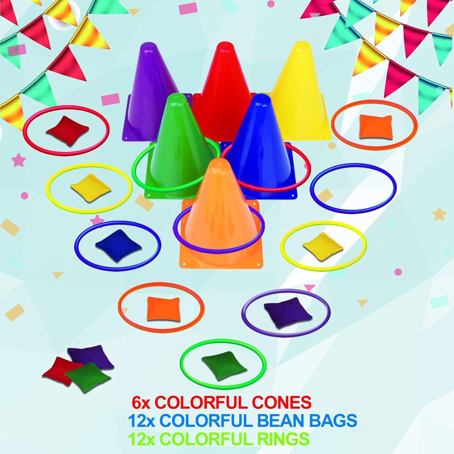 Unanscre 31PCS Carnival Outdoor Games Combo Set - Fun Ring Toss, Bean Bags & Cones for Kids | Perfect Birthday & Christmas Gift