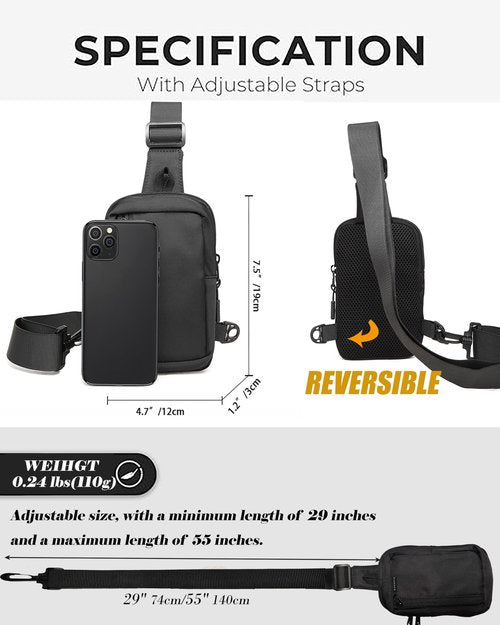 GORELAX Small Crossbody Sling Bag Compact Chest Pack for Men Women EDC Phone Purse Running Hiking Travel (Black)