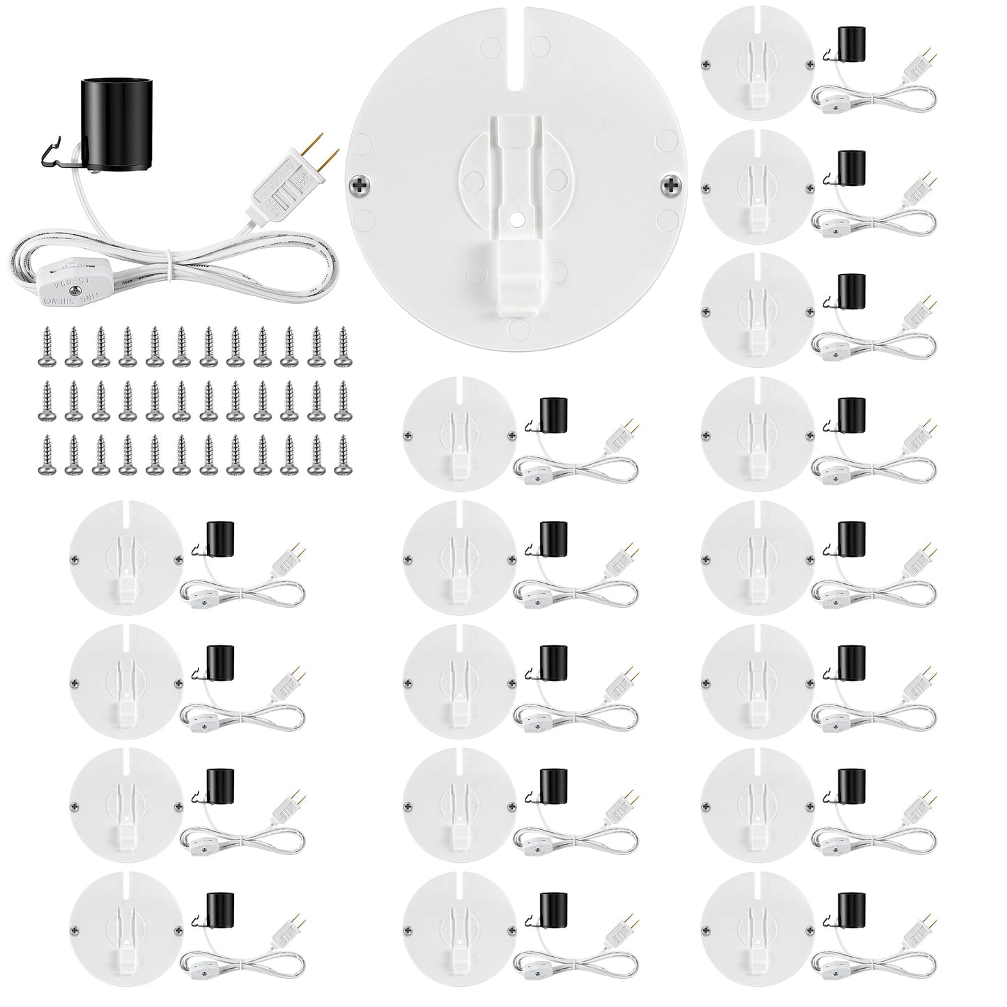 Meonum 18 Set Blow Mold Light Kit Replacement, E27 E26 Single Light Cord Kit with Switch Fuse Plug, for Indoor Outdoor Halloween Christmas Village House Craft Decorations and Salt Lamp