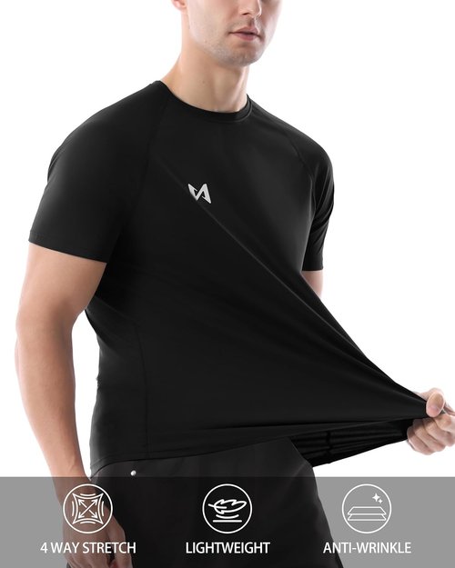 Isnowood UPF 50+ Swim Shirts - Men's Sun Protection Short Sleeve Rash Guard | Quick Dry Beach Shirt