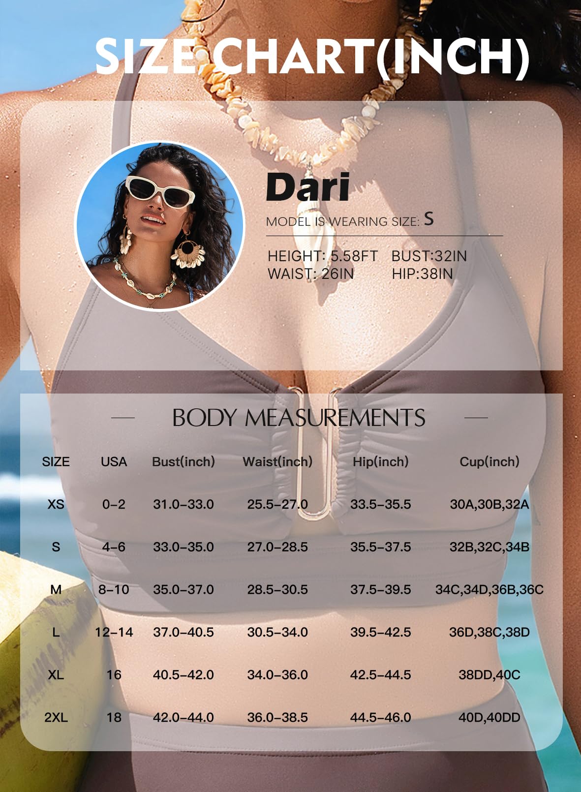 Herseas Bikini Top U-Wire Supportive Cutout Bathing Suits Tops Padded Stretchy Modest Swimsuit Bra Trendy Ruched Beach Swimsuits for Women 2026 Summer Brown Large