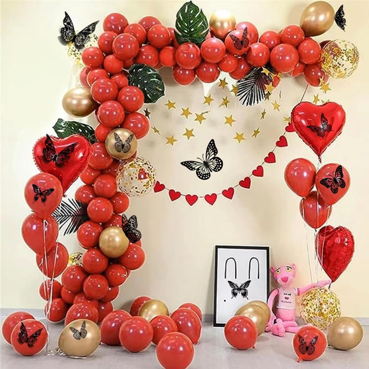 3D Butterfly Wall Decorat 48 Pcs 3 Sizes 4 Styles, Birthday Decorations Butterflies Party & Cake Decoration-Removable Gold Decorations (Black48 pcs)