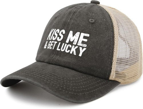 Kiss Me and Get Lucky Hat - Funny Trucker Hat for Men | Perfect Birthday Gift Idea
