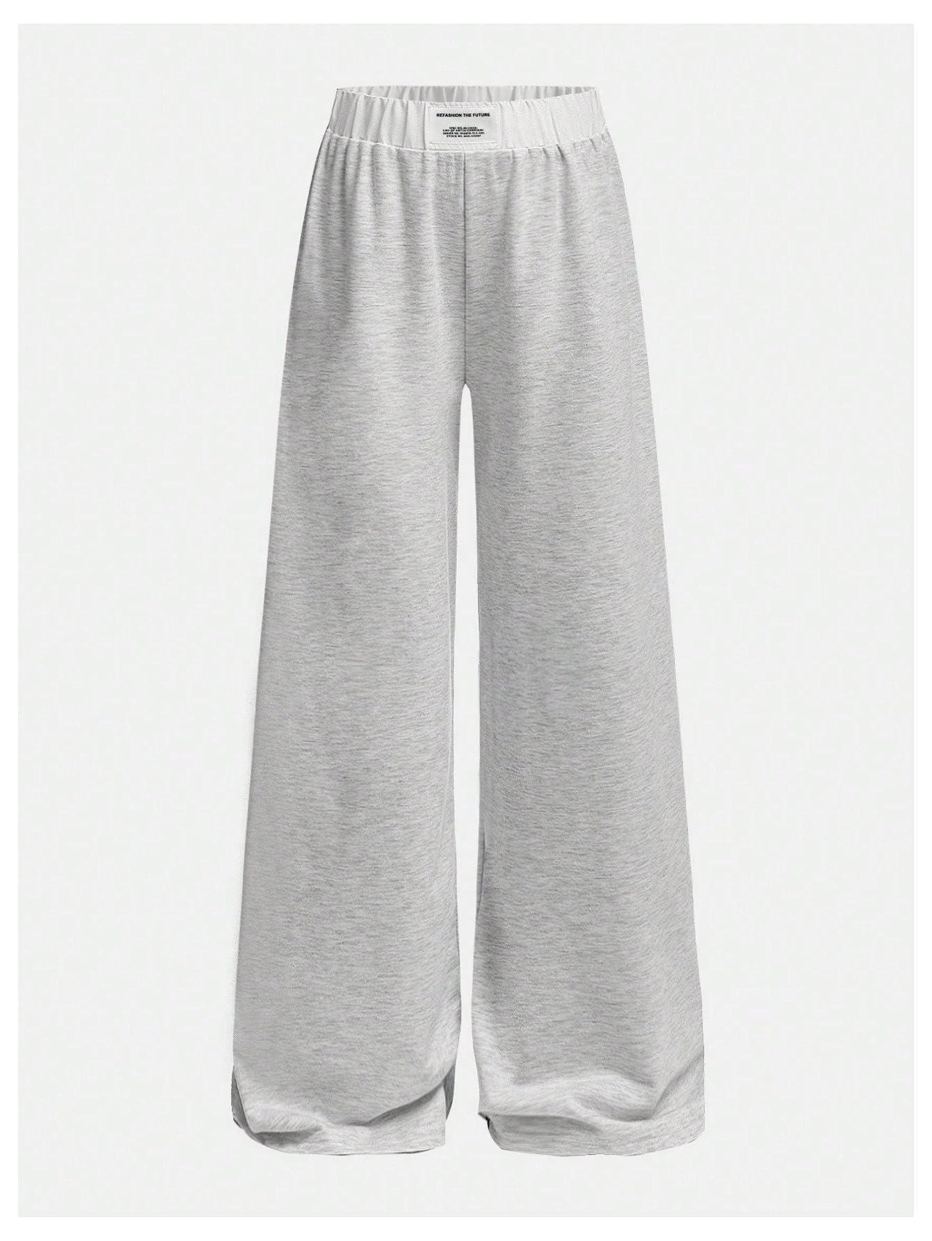 RoseSeek Girl's Baggy Sweatpants Letter Patched Wide Leg Pants Elastic Waist Long Trousers Joggers Trendy Grey 12 Years