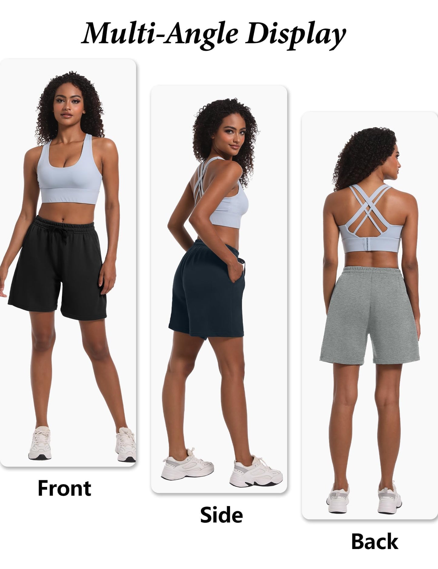 Dalavch 4 Pack Women's Summer Sweat Shorts Cotton Comfy Drawstring Shorts for Casual Lounge Sport Athletic with Pockets 2 Black 1 Pitch Blue 1 Heather Grey X-Large