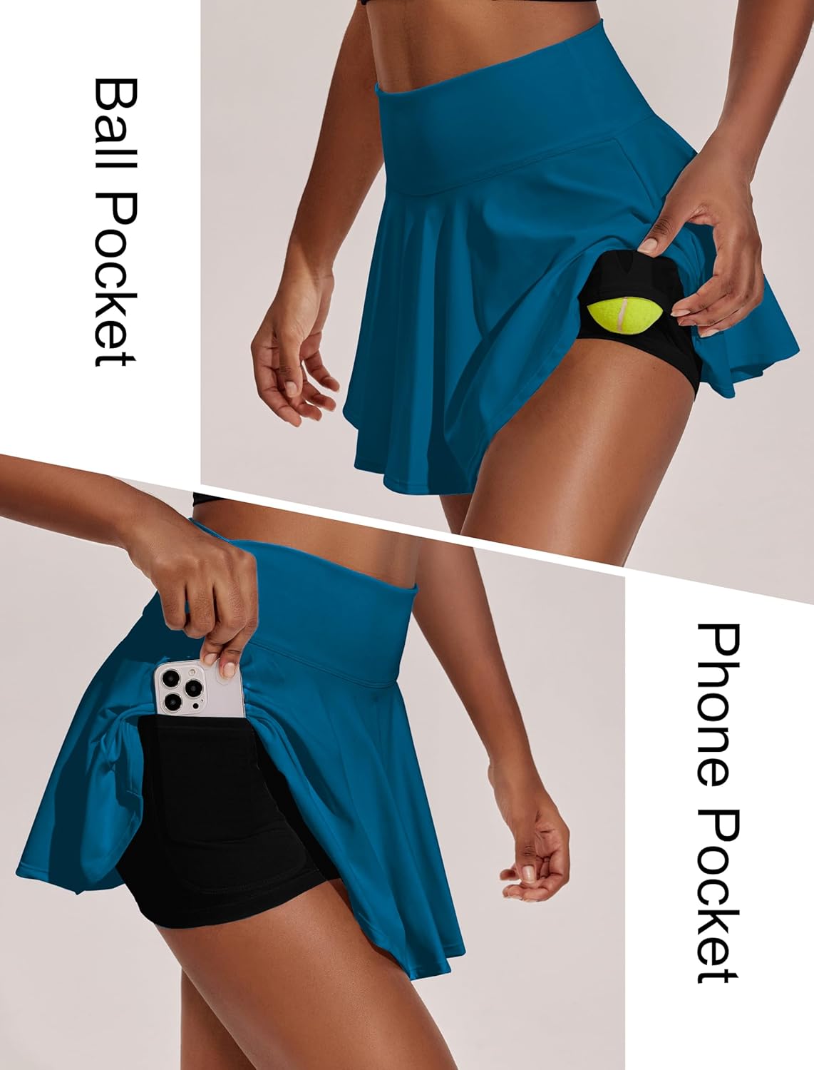 PINSPARK Women's Tennis Skirt - High Waisted Pleated Athletic Skort with Pockets for Golf & Workout