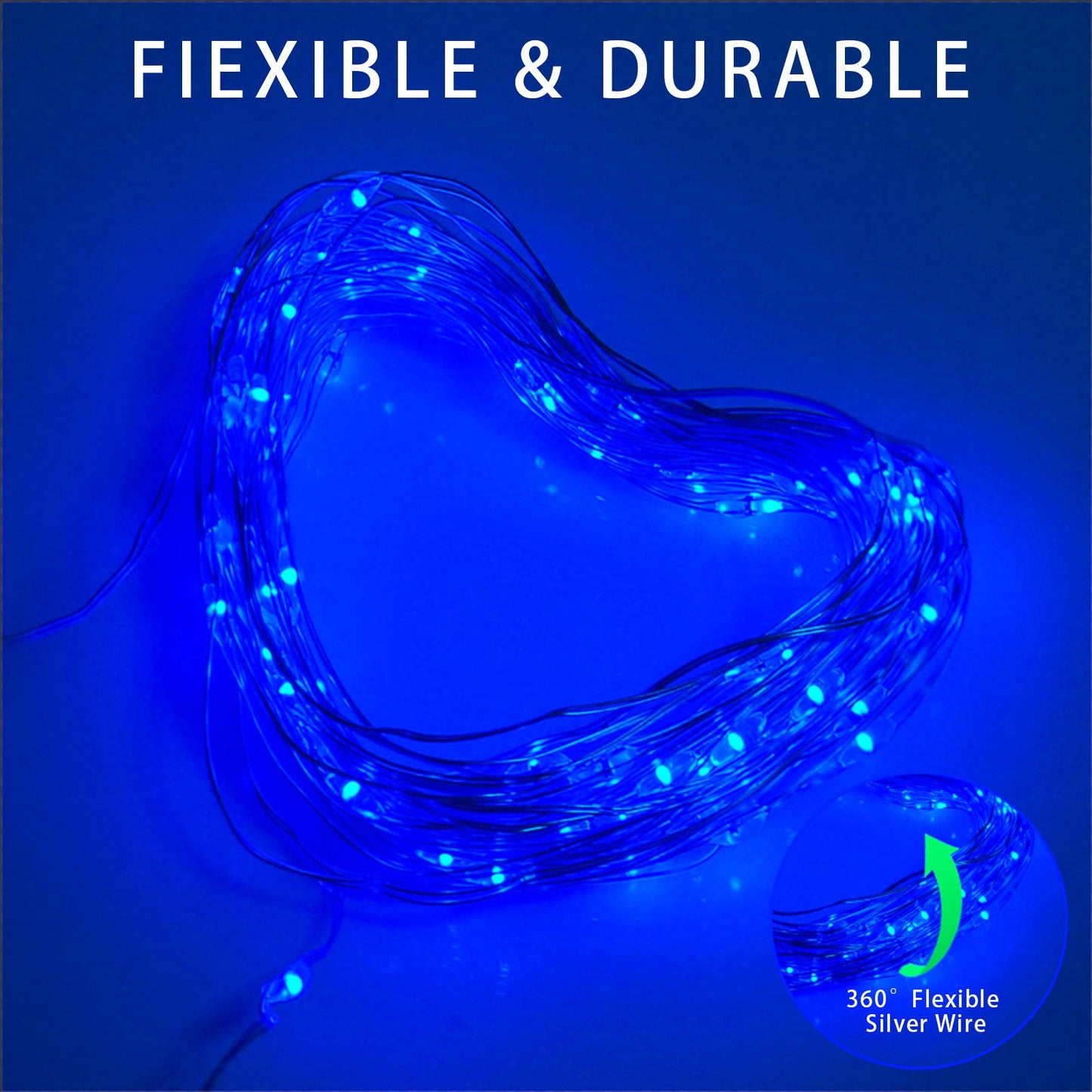 YAOZHOU Blue Solar Christmas String Lights Outdoor Waterproof, 2Pack Total 200Led 66Ft 8 Modes Copper Fairy Lights for Halloween Garden, Patio, Fence, Balcony, Outdoors