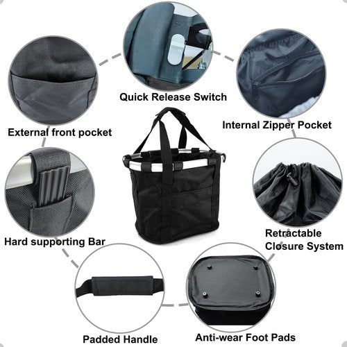 Mkuero Knee Scooter Basket Accessory with Handle, Quick Release Removable Cloth Basket for knee scooter front - Fits Most Knee Scooter Walker Models