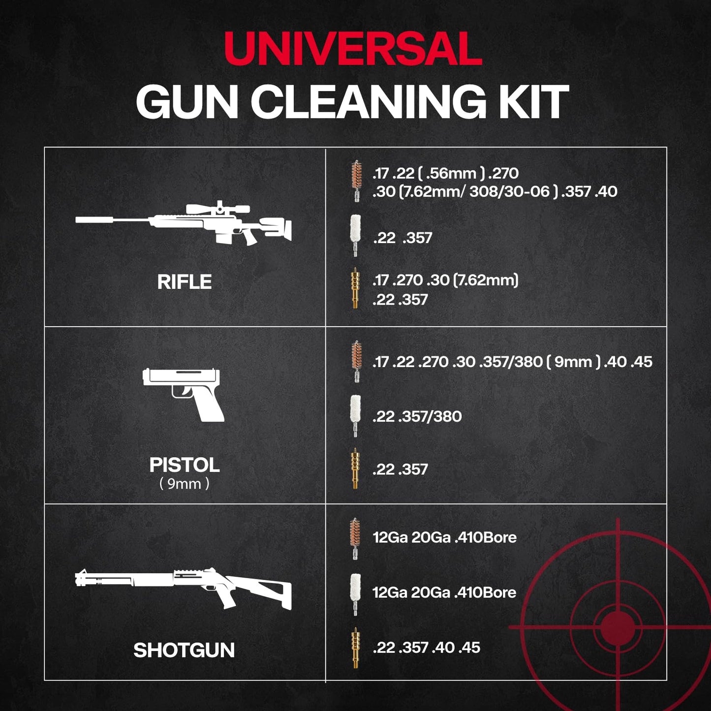 Laziiey Universal Gun Cleaning Kit, Rifle Cleaning Set with Reinforced Brass Rods, Brass Jags and Slotted Tips