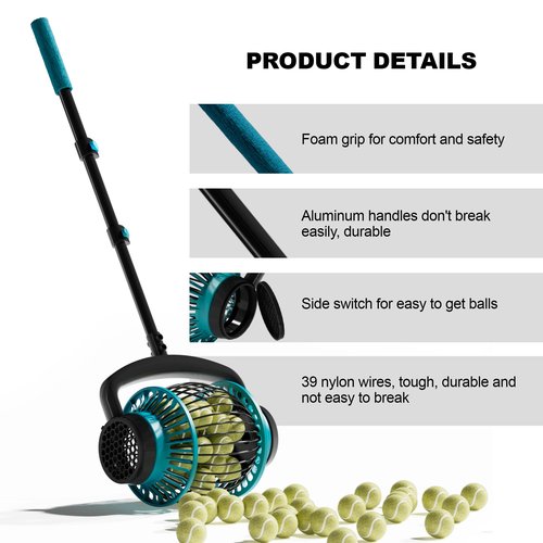 Lnmuzm Tennis Ball Collector Roller, No Bending Over Quick Rolling Picker. 2 Ways to get the Ball,Telescopic Tennis Ball Picker for 1.5"-3" Tennis/Golf/, Up to 20+ Tennis Balls