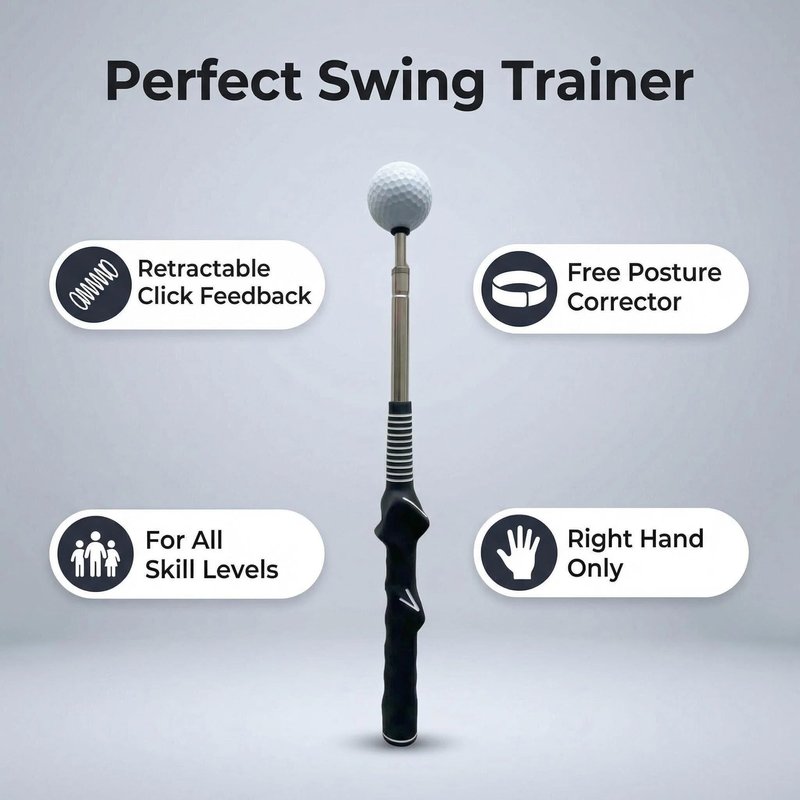 Vmeoap Retractable Golf Swing Trainer with Click Sound, Posture Correction Arm Band & Grip Trainer for Right-Handed, Portable Indoor Outdoor Golf Training Aid for Swing Tempo, Speed & Mechanics