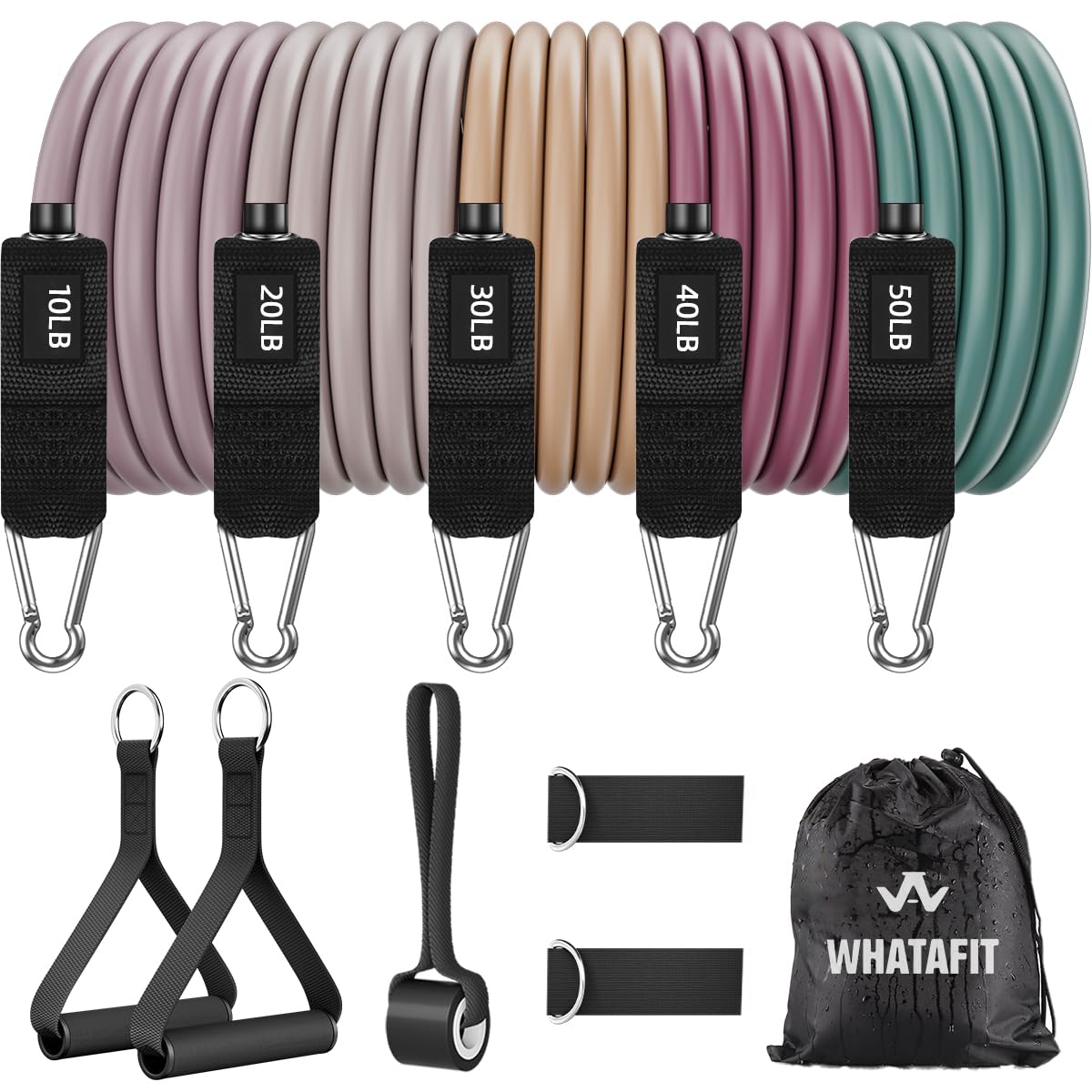 WHATAFIT Resistance Bands, Exercise Bands，Resistance Bands for Working Out, Work Out Bands with Handles for Men and Women Fitness, Strength Training Home Gym Equipment Morandi-01