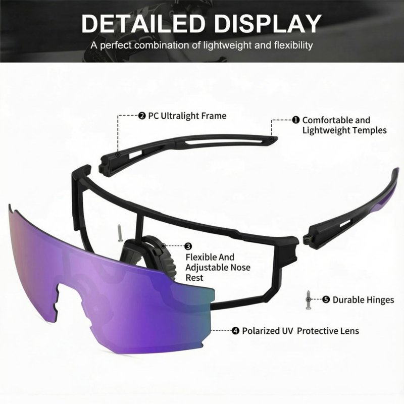 Tsctswk Polarized Sports Sunglasses Men Women, Outdoors UV Protection Sun glasses,Cycling Fishing Baseball Running Sunglasses (Purple & Black Frame)