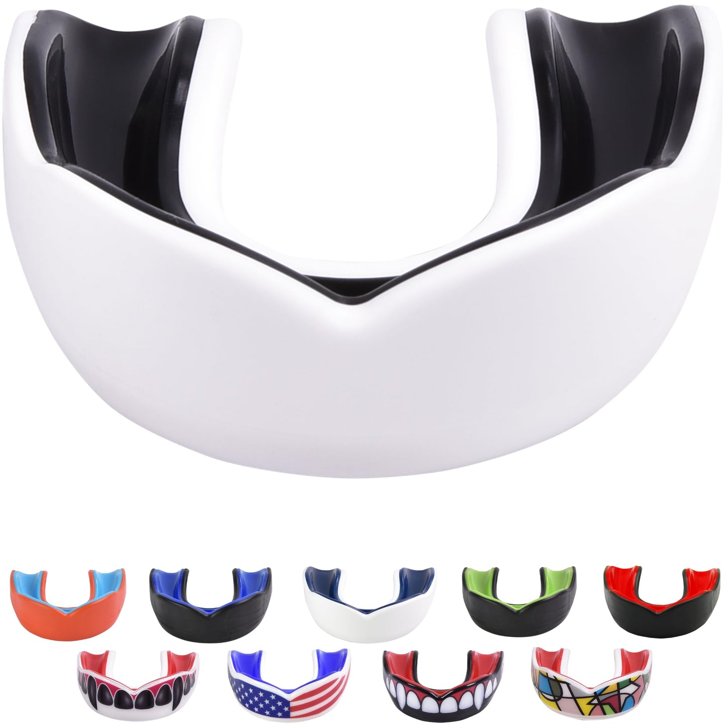 Oral Mart Adult Mouth Guard (Color: White/Black) - Sports Mouthguard for Karate, Boxing, Martial Arts, Football, MMA, Sparring, Hockey, Rugby, BJJ, Muay Thai,Soccer