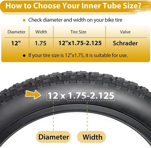 AV32mm Schrader Valve Bike Tubes - 12 Inch Butyl Rubber Inner Tubes with Tire Levers | Fits 12 x 1.75-2.125