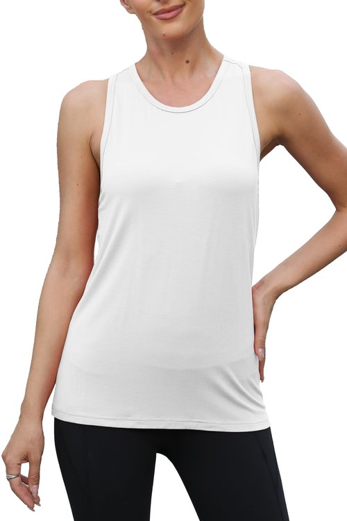 Bestisun Backless Activewear Racerback Sports Dance Tank Tops Loose Fit Sleeveless Summer Hiking Casual Pilates Shirts for Women White M
