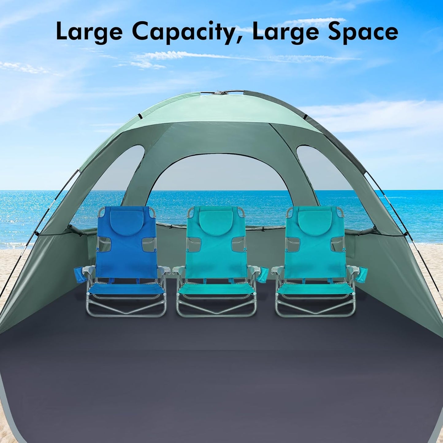 WhiteFang Beach Tent - Anti-UV Portable Sun Shade Shelter for 3-8 People | Extendable Floor & Ventilating Mesh Windows