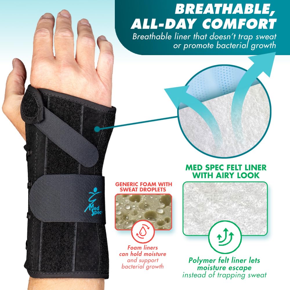 Med Spec 8" Wrist Lacer (Right Hand, Medium) - Wrist Brace with Easy Adjustable Lacing Support - Carpal Tunnel Hand and Wrist Stabilizer with Palmar & Dorsal Stays, Breathable Liner, 223934