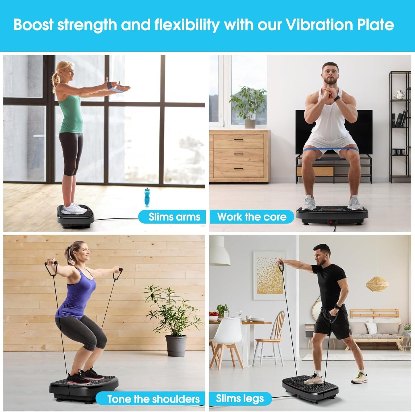 SoftGym Vibration Plate - Whole Body Exercise Machine for Lymphatic Drainage | 450 Lbs Capacity with Resistance Bands