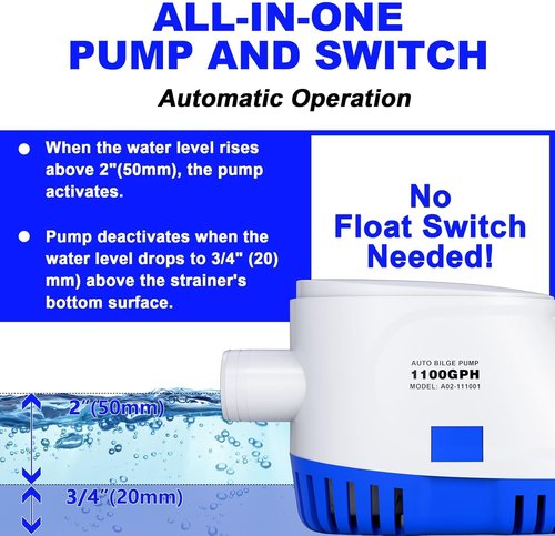 1100 GPH Automatic Bilge Pump by [Brand Name] - 12V Submersible Water Pump with Float Switch | Compact Design