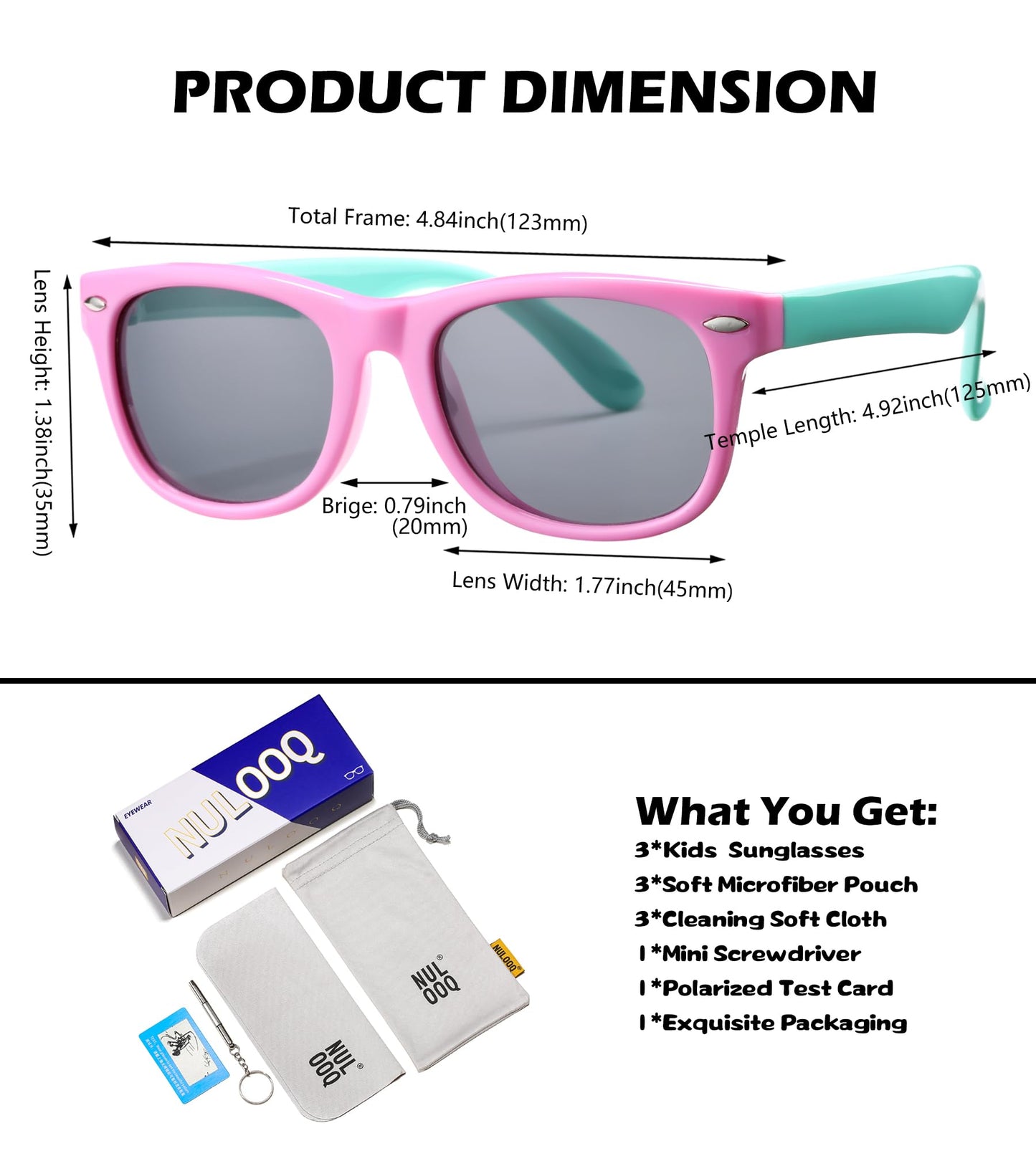 NULOOQ Kids Polarized Sunglasses for Boys Girls – TPEE Unbreakable Flexible Frame UV400 Protection Age 3-8 (Purple Pink + Pink Green + Green Pink) - 3 Pack