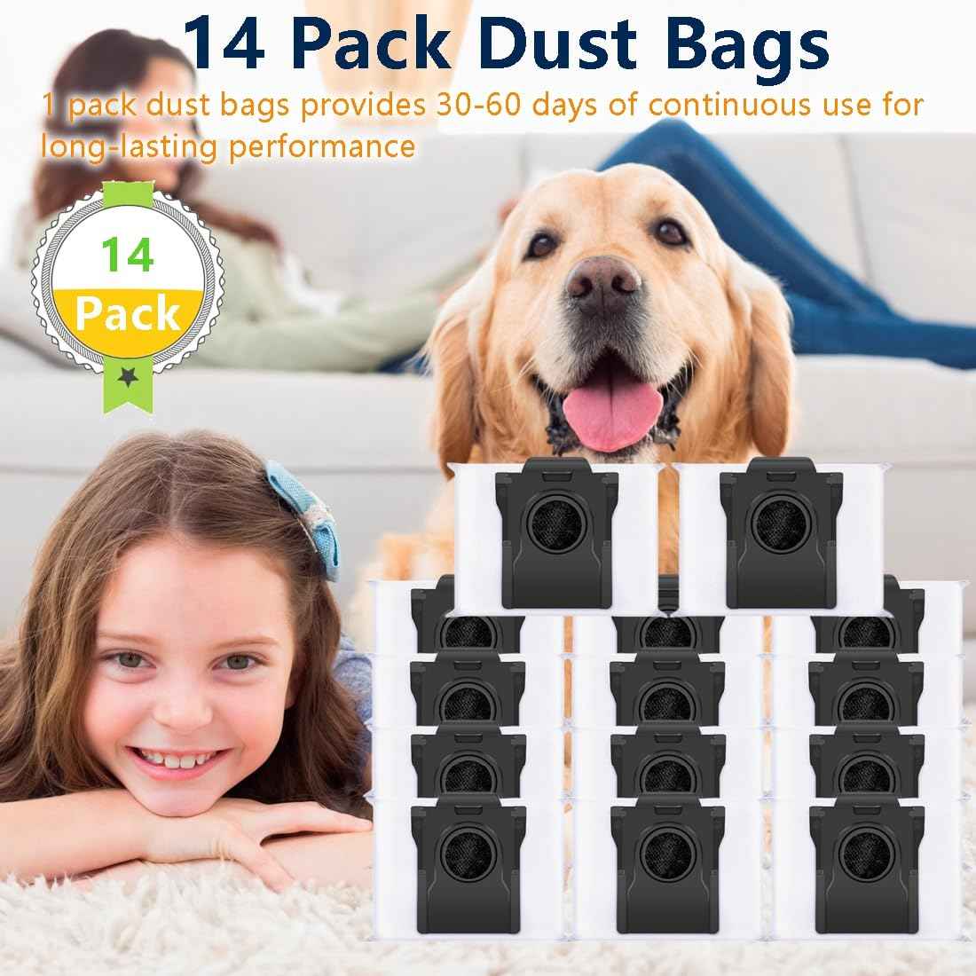 Bluearks 14Pcs Compatible with Dreame L10s Ultra Gen 2/X50 Ultra/L40 Ultra Robot Vacuum,3.2-Liter Large Capacity Activated Carbon Adsorptio Bags,Four-Layer Sealed Disposable dust bag,9 Week